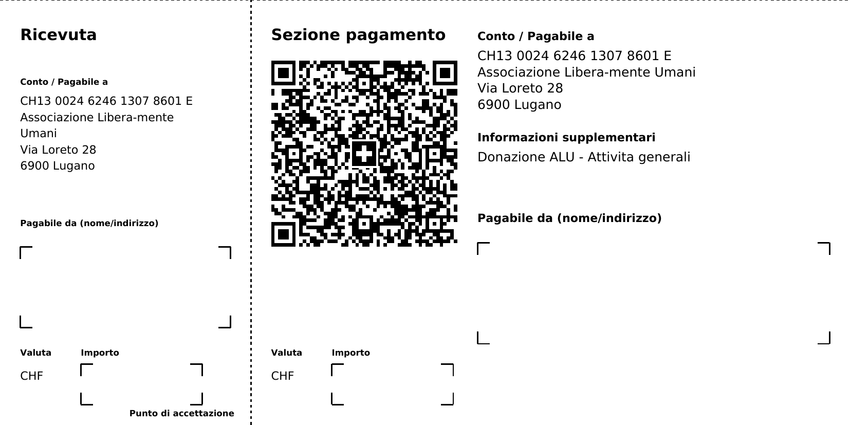 QR-fattura ALU, attività generali, importo libero CHF